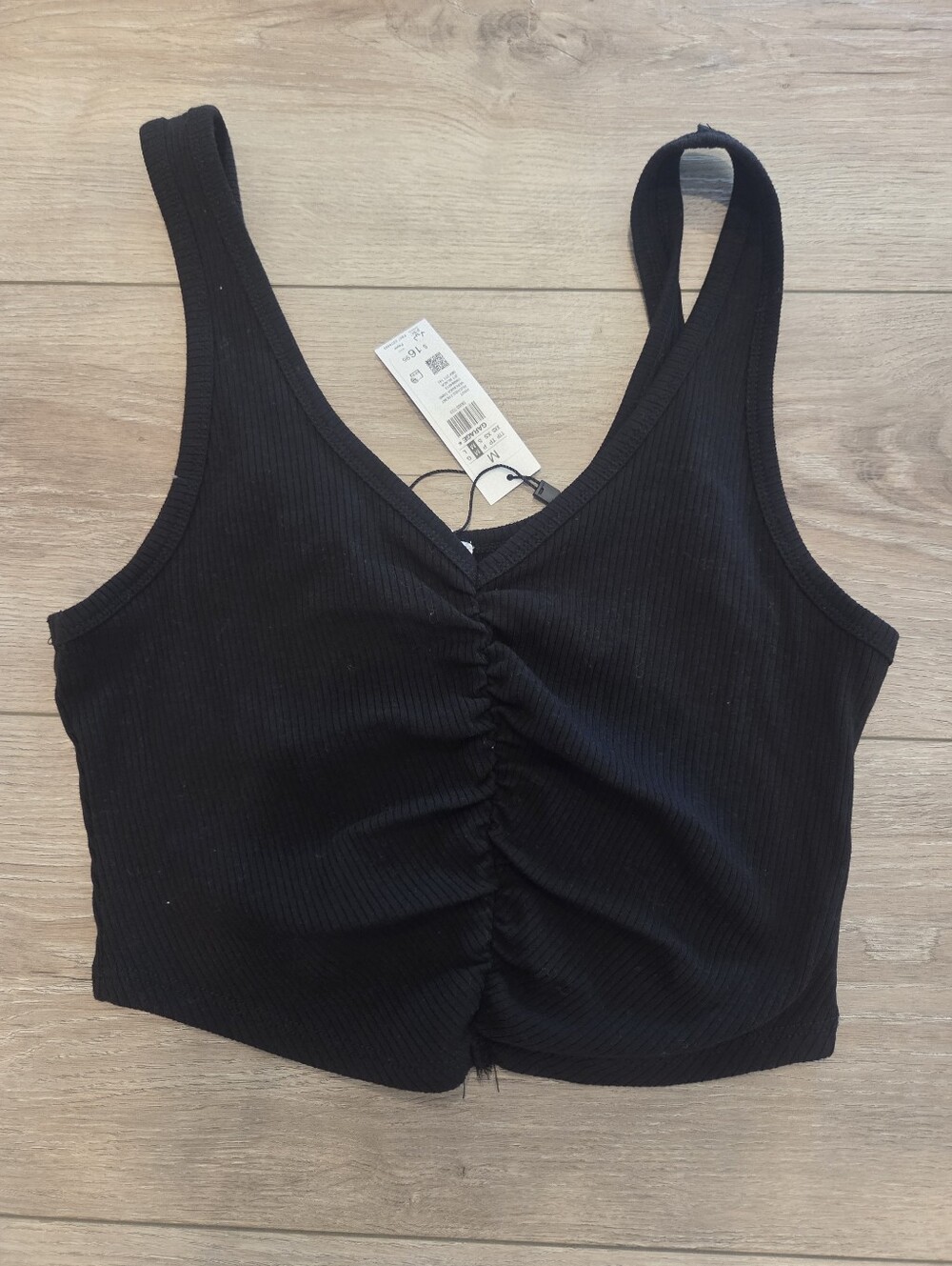 Garage Black Ribbed Ruched V-Neck Crop Tank